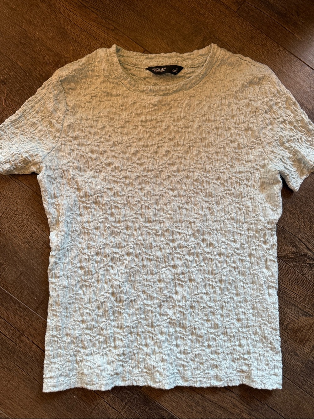 Vera Wang White Textured Short Sleeve Crewneck Top